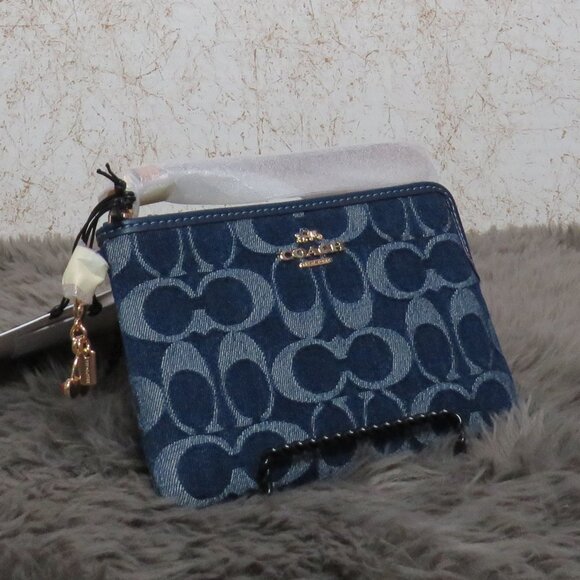Coach Corner Zip Wristlet in Signature Denim (Denim) - Picture 2 of 7